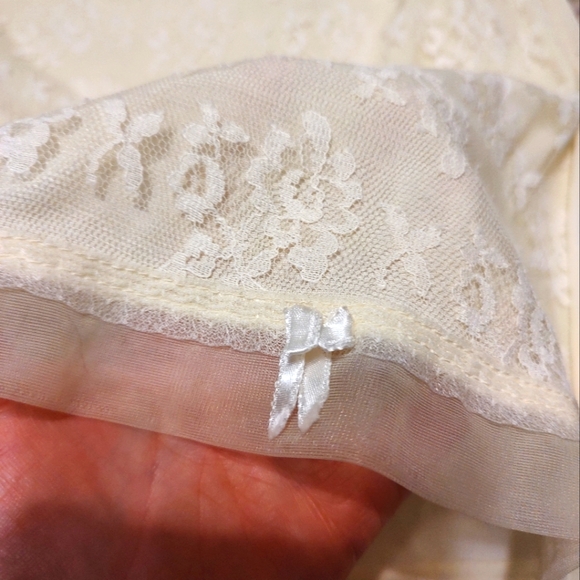 🔸💛🔸Divine Vintage 50's Buttercup Yellow Floral Lace & Satin Bow Slip - S/M - Picture 13 of 16